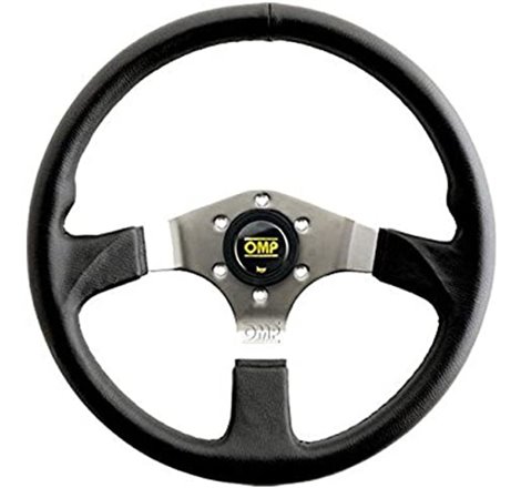 OMP Asso Flat Steering Wheel w/ 3 Steel Spokes (350mm) - Large Leather (Black)