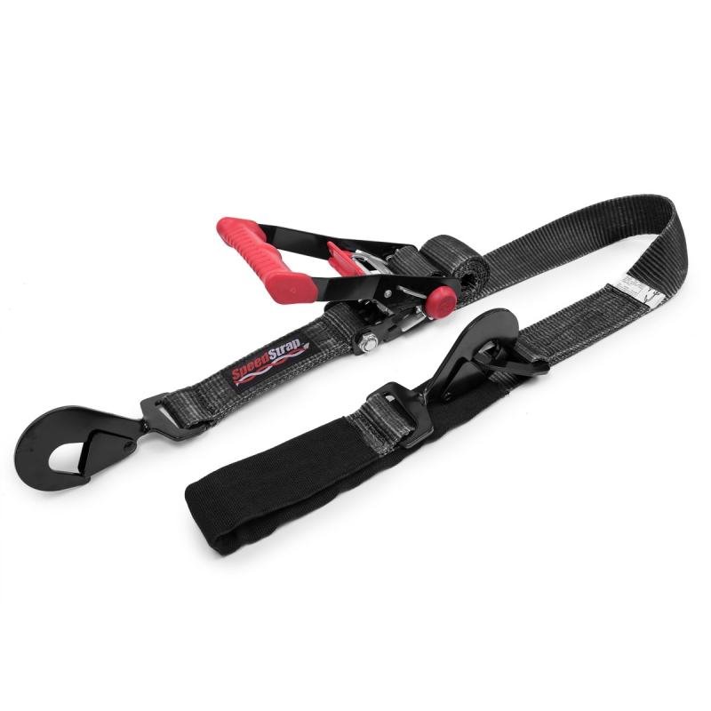 SpeedStrap 2In x 8Ft Ratchet Tie Down w/ Twisted Snap Hooks & Axle Strap Combo - Black