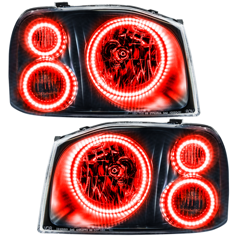 Oracle Lighting 01-04 Nissan Frontier Pre-Assembled LED Halo Headlights - (w/Triple Halos) -Red