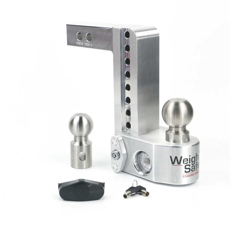 Weigh Safe 8in Drop Hitch w/Built-in Scale & 2in Shank (10K/12.5K GTWR) - Aluminum