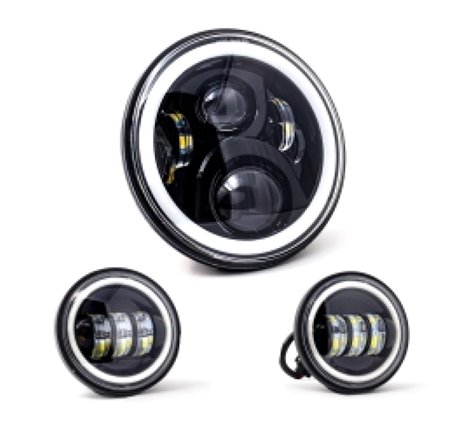 Letric Lighting 7? Full-Halo Black LED Headlight with (2) 4.5? Full-Halo Black Passing Lamps