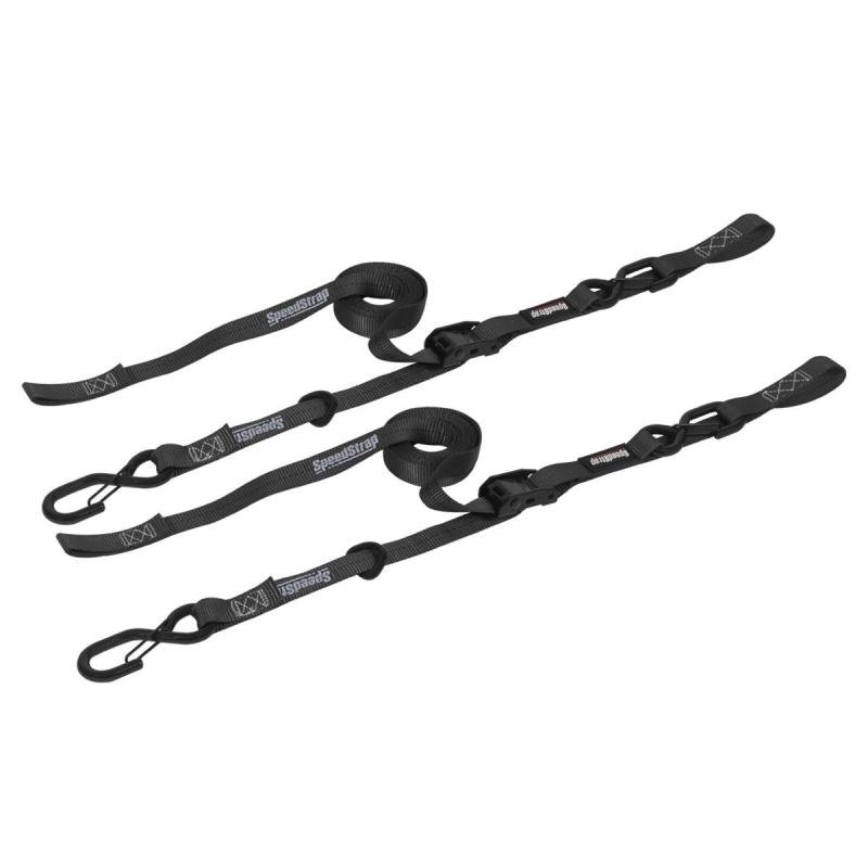 SpeedStrap 1In x 10Ft Cam-Lock Tie Down with Snap S-Hooks and Soft-Tie (2 Pack) - Black