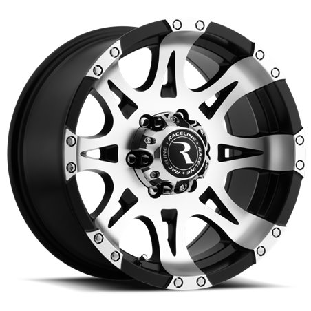 Raceline 982 Raptor 17x9in / 5x127 BP / 0mm Offset / 78.1mm Bore - Black & Machined Wheel