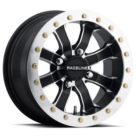 Raceline A71 Mamba 12x7in/4x110 BP/10mm Offset/83.8mm Bore - Black & Machined Ring Beadlock Wheel