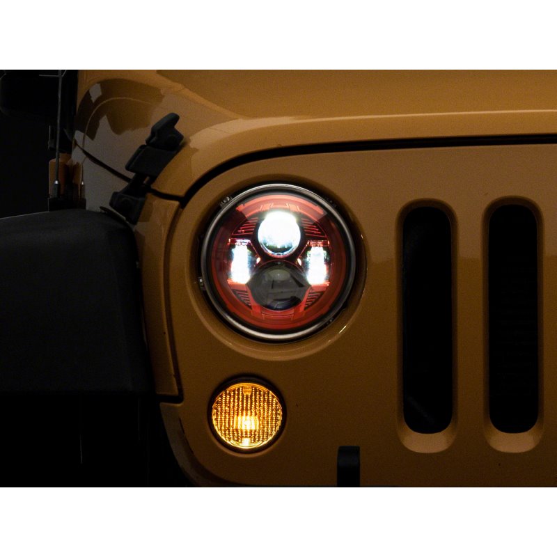 Raxiom 07-18 Jeep Wrangler JK 7-In LED Headlights- Red Housing- Clear Lens