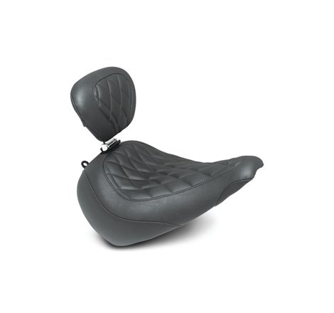 Mustang 18-21 Harley Fat Boy Wide Tripper Solo Seat w/Driver Backrest Diamond Stitch - Black