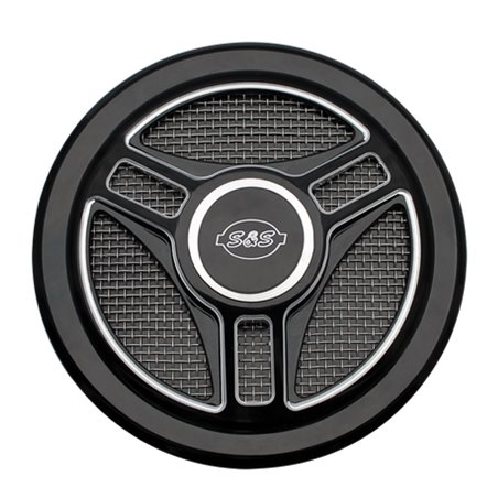 S&S Cycle Stealth Applications Tri-Spoke Air Cleaner Cover w/ Machined Highlights - Gloss Black