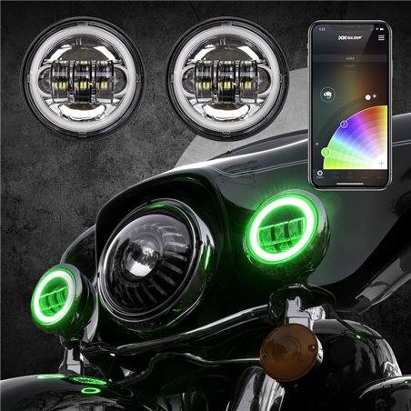 XK Glow 4.5In Chrome RGB LED Harley Running Light XKchrome Bluetooth App Controlled Kit