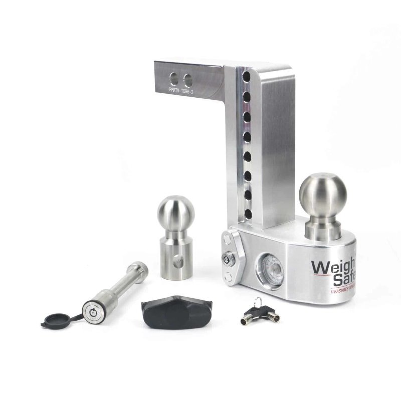 Weigh Safe 8in Drop Hitch w/Built-in Scale & 2in Shank (10K/12.5K GTWR) w/WS05 - Aluminum