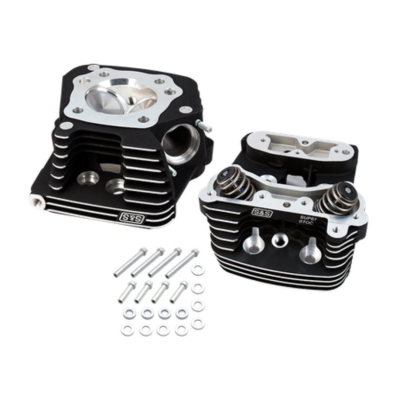 S&S Cycle 84-99 BT Super Stock Cylinder Head Kit For 3-1/2in and 3-5/8in Bore - Wrinkle Black