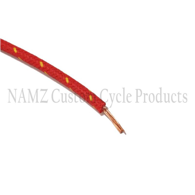 NAMZ OEM Color Cloth-Braided Wire 25ft. Pack 16g - Red w/Yellow Tracer