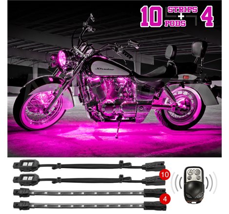 XK Glow Strips Single Color XKGLOW LED Accent Light Motorcycle Kit Pink - 10xPod + 4x8In