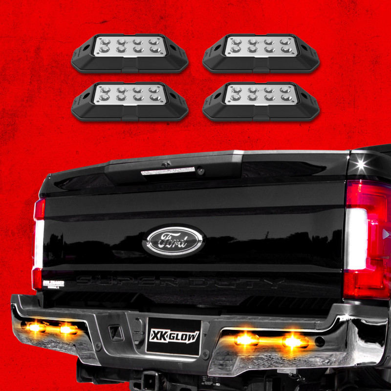 XK Glow Strobe Pod Lights w/ Traffic Modes Ultra Bright LEDs Multiple Modes + Solid On - Amber 4pc