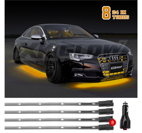 XK Glow Tube Single Color Underglow LED Accent Light Car/Truck Kit Amber - 8x24In