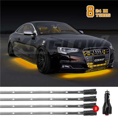 XK Glow Tube Single Color Underglow LED Accent Light Car/Truck Kit Amber - 8x24In