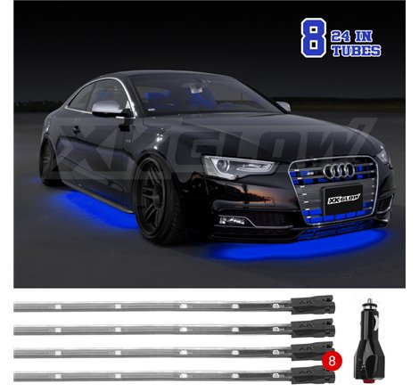 XK Glow Tube Single Color Underglow LED Accent Light Car/Truck Kit Blue - 8x24In