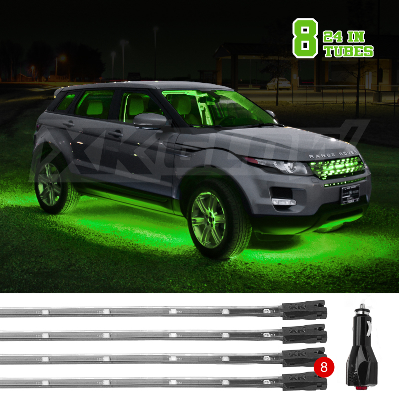 XK Glow Tube Single Color Underglow LED Accent Light Car/Truck Kit Green - 8x24In