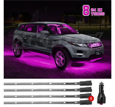 XK Glow Tube Single Color Underglow LED Accent Light Car/Truck Kit Pink - 8x24In