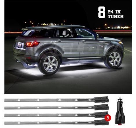 XK Glow Tube Single Color Underglow LED Accent Light Car/Truck Kit White - 8x24In