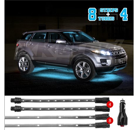 XK Glow Strip Single Color Underglow LED Accent Light Car/Truck Kit Light Blue - 8x24In + 4x 8In