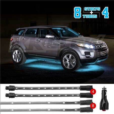 XK Glow Strip Single Color Underglow LED Accent Light Car/Truck Kit Light Blue - 8x24In + 4x 8In