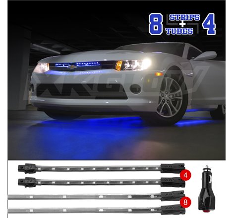 XK Glow Single Color XKGLOW UnderglowLED Accent Light Car/Truck Kit Blue - 8x24In Tube + 4x8In Strip