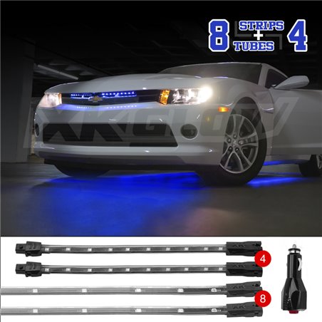 XK Glow Single Color XKGLOW UnderglowLED Accent Light Car/Truck Kit Blue - 8x24In Tube + 4x8In Strip