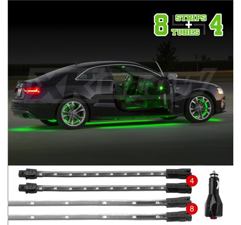 XK Glow Strip Single Color Underglow LED Accent Light Car/Truck Kit Green - 8x24In Tube + 4x8In