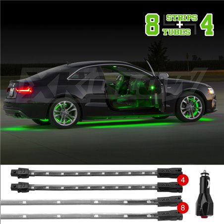 XK Glow Strip Single Color Underglow LED Accent Light Car/Truck Kit Green - 8x24In Tube + 4x8In