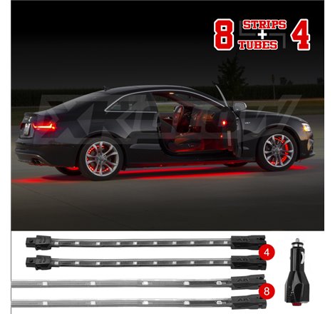 XK Glow Single Color XKGLOW UnderglowLED Accent Light Car/Truck Kit Red - 8x24In Tube + 4x8In Strip