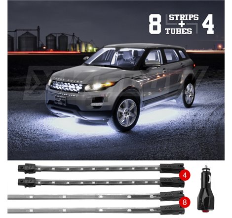 XK Glow Strip Single Color Underglow LED Accent Light Car/Truck Kit White - 8x24In Tube + 4x8In