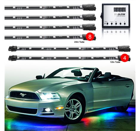 XK Glow 3 Million Color XKGLOW LED Accent Light Car/Truck Kit 8x24In + 4x12In Tubes