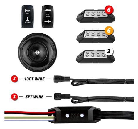 XK Glow ATV UTV Pro DOT Street Legal Conversion Signal/ Horn Kit- 2 White 6 Red 6 Amber Pods