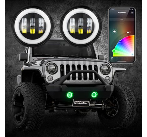 XK Glow 4In Black RGB LED Jeep Wrangler Fog Light XKchrome Bluetooth App Controlled Kit