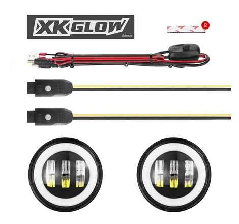 XK Glow 4In JL Black RGB LED Jeep Wrangler Fog Light XKchrome Bluetooth App Controlled Kit