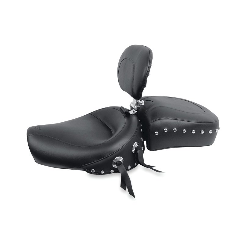 Mustang 82-03 Harley Sportster Wide Touring Solo Seat w/Driver Backrest Studs - Black