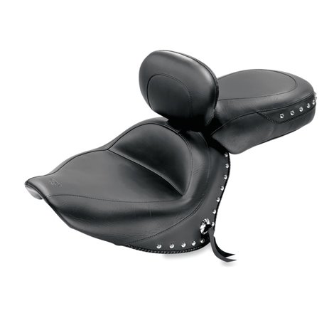 Mustang 07-17 Yamaha V-Star 1300,1300 Tourer Wide 2PC Seat w/ Driver Backrest Studs- Black