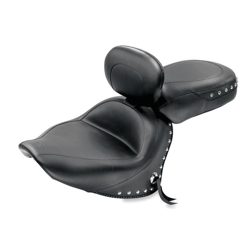 Mustang 07-17 Yamaha V-Star 1300,1300 Tourer Wide 2PC Seat w/ Driver Backrest Studs- Black