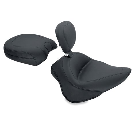 Mustang 11-13 Harley Blackline,12-17 Slim/Slim S Wide Touring Solo Seat w/Driver Backrest - Black