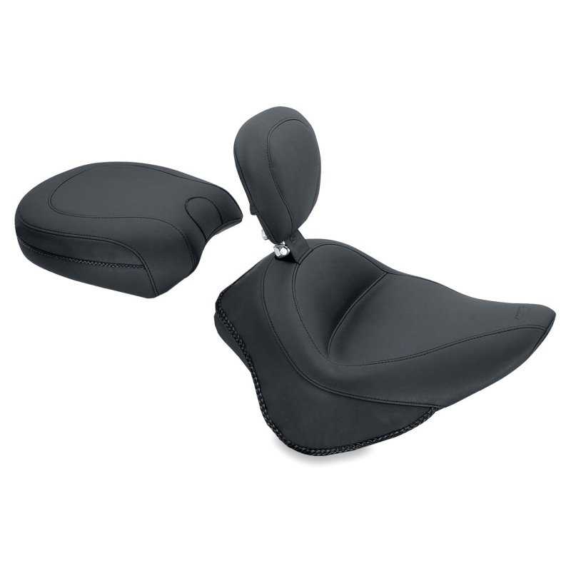 Mustang 11-13 Harley Blackline,12-17 Slim/Slim S Wide Touring Solo Seat w/Driver Backrest - Black