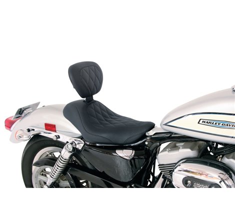 Mustang 04-21 Harley Sportster Wide Tripper Solo Seat w/Driver Backrest Diamond Stitch - Black