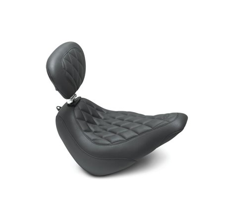 Mustang 18-21 Harley Street Bob Wide Tripper Solo Seat w/Driver Backrest Diamond Stitch - Black