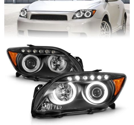 ANZO 2005-2010 Scion Tc Projector Headlights w/ Halo Black (CCFL)