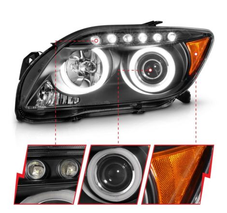 ANZO 2005-2010 Scion Tc Projector Headlights w/ Halo Black (CCFL)