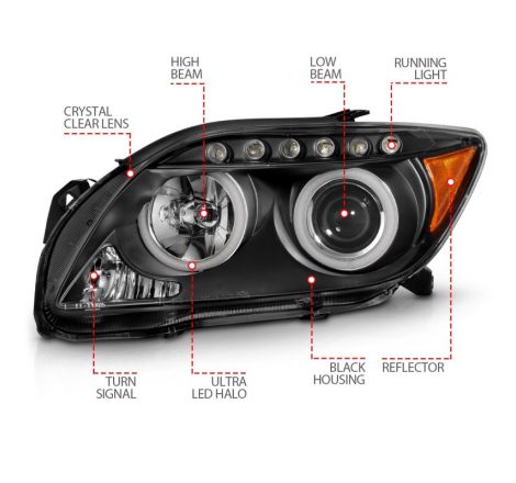 ANZO 2005-2010 Scion Tc Projector Headlights w/ Halo Black (CCFL)