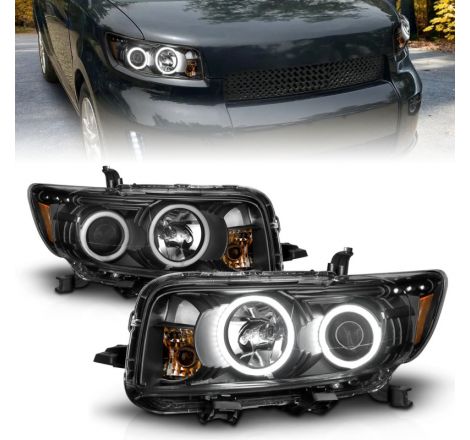 ANZO 2008-2010 Scion Xb Projector Headlights w/ Halo Black