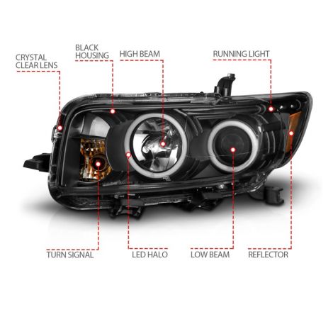 ANZO 2008-2010 Scion Xb Projector Headlights w/ Halo Black