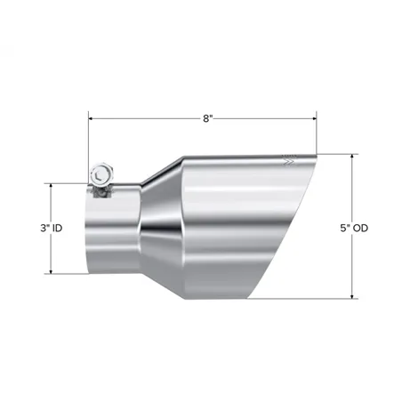 MBRP Universal T304 Stainless Steel Tip  3on ID / 5in OD Out / 8in Length Angle Cut Dual Wall