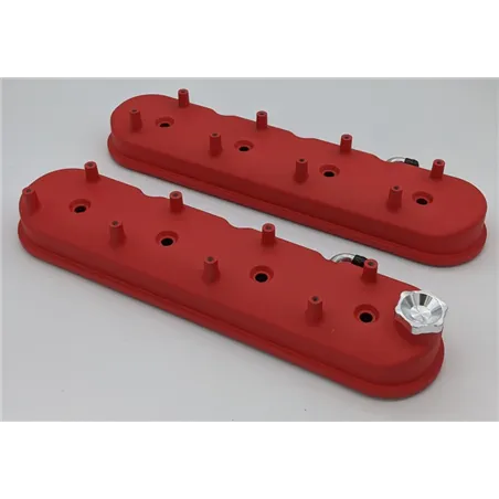 Granatelli 96-22 GM LS Tall Valve Cover w/Integral Angled Coil Mounts - Red Wrinkle (Pair)