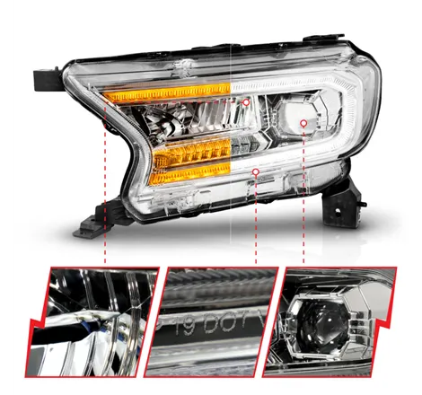 ANZO 19-23 Ford Ranger Full LED Projector Headlights w/ Initiation & Sequential - Chrome